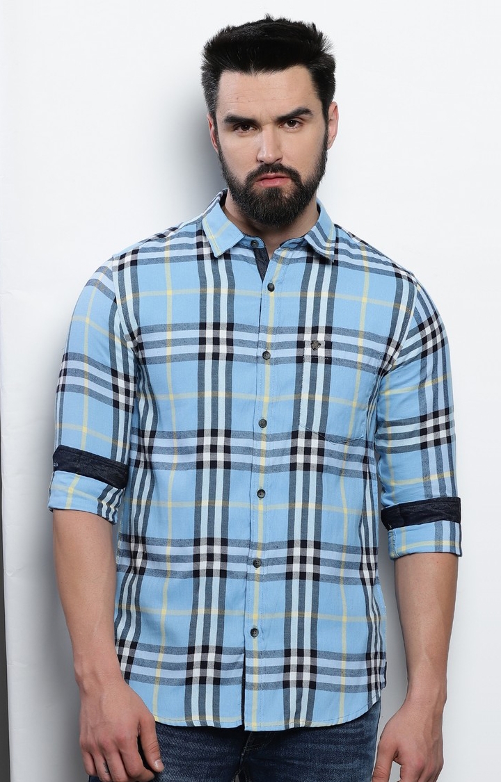 VUDU | Men's Blue Checked Casual Shirt