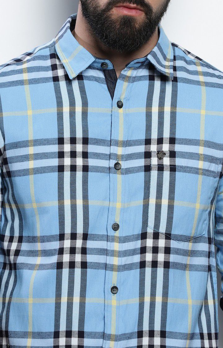 Men's Blue Checked Casual Shirt