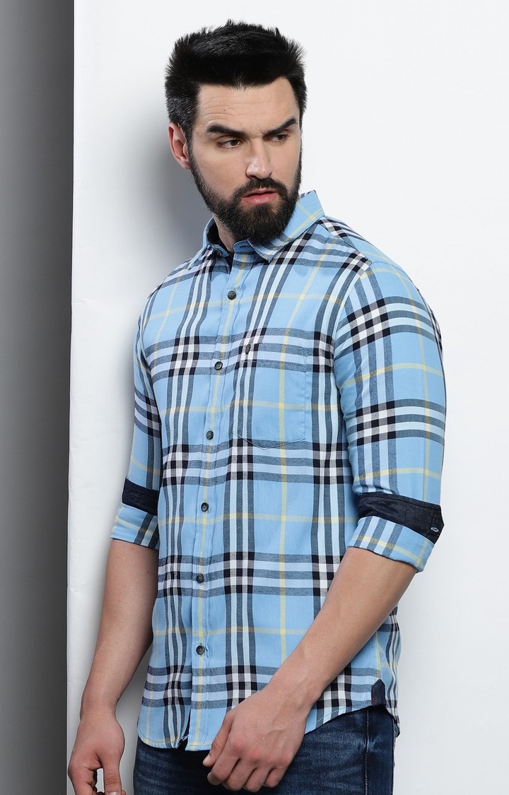 Men's Blue Checked Casual Shirt