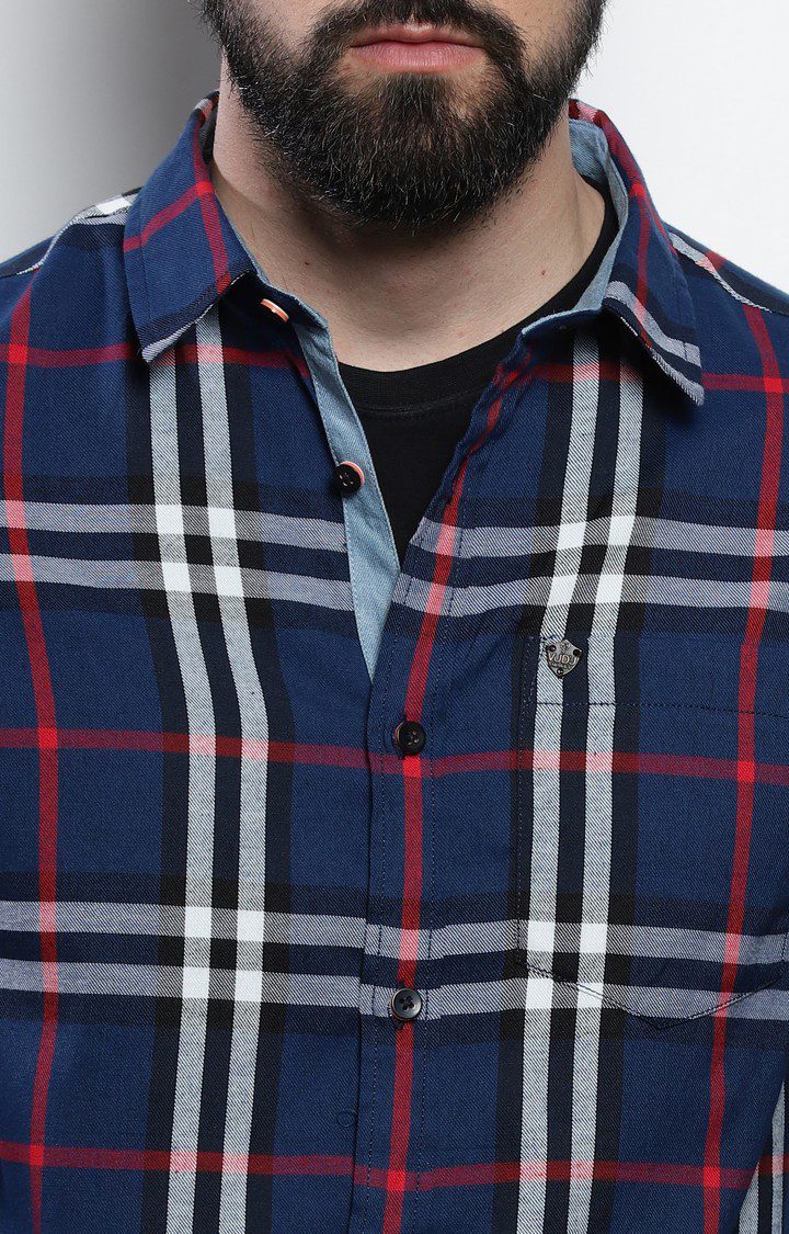 Men's Navy Blue Checked Casual Shirt