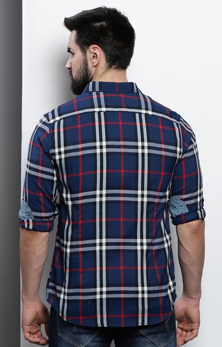 Men's Navy Blue Checked Casual Shirt