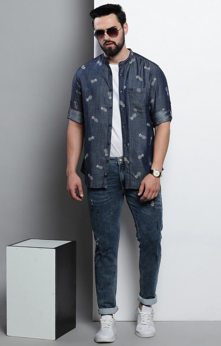 Men's Grey Printed Casual Shirt