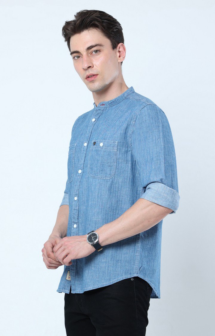 Men's Blue Solid Casual Shirt