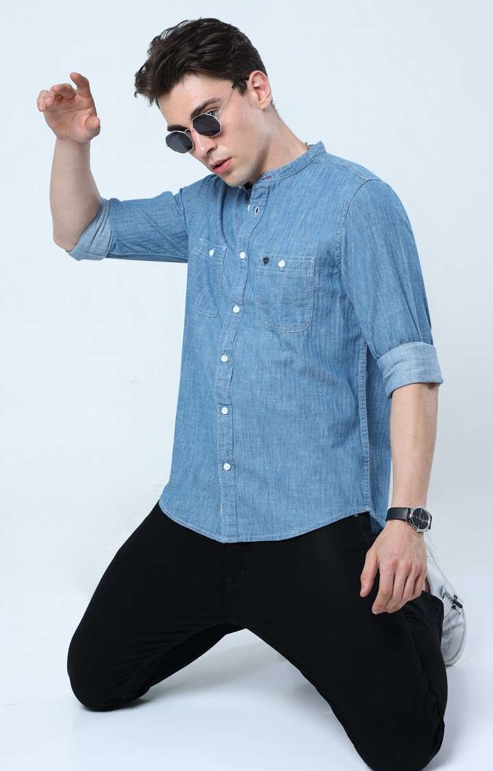 Men's Blue Solid Casual Shirt