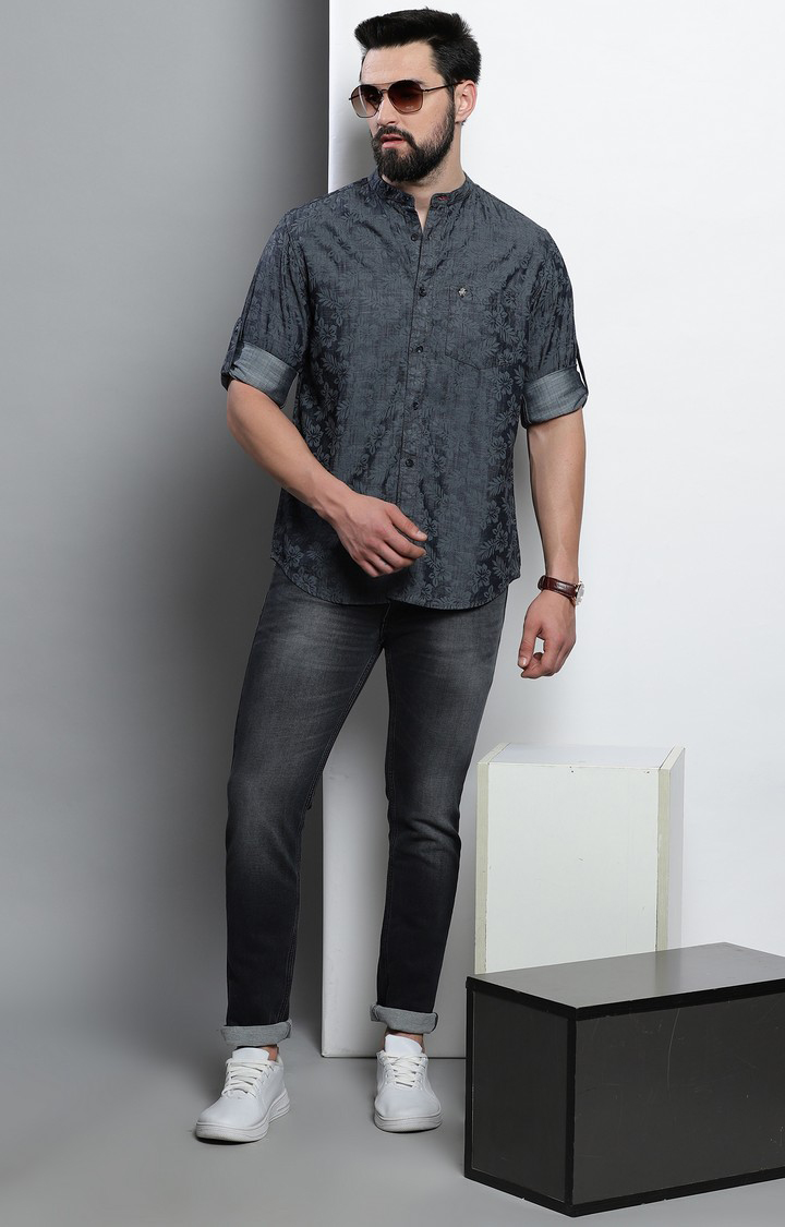 Men's Grey Printed Casual Shirt