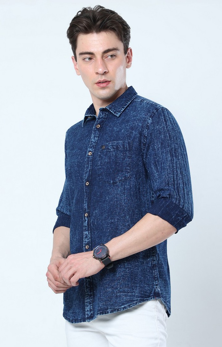 Men's Navy Blue Solid Casual Shirt