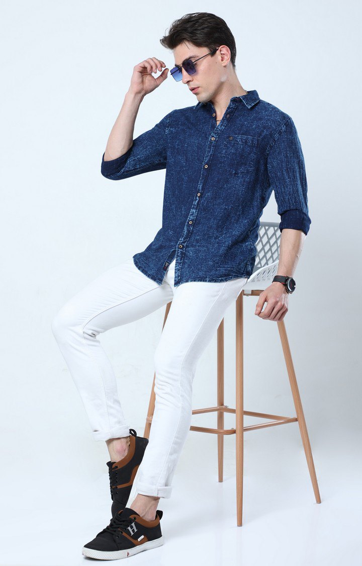 Men's Navy Blue Solid Casual Shirt