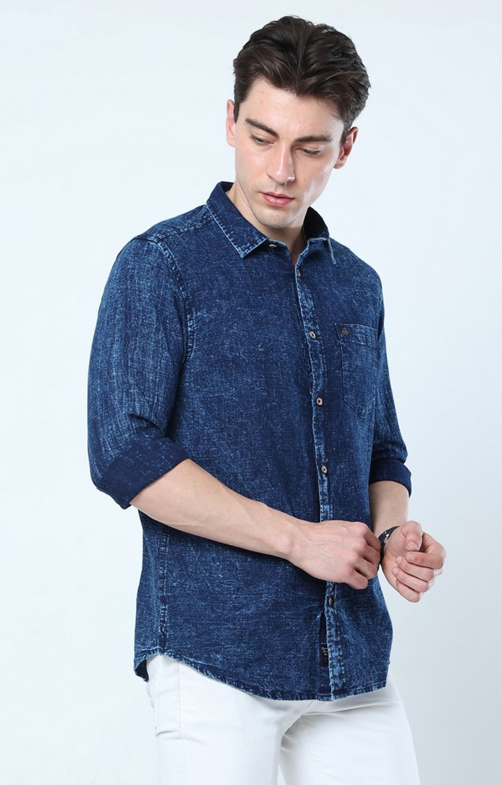 Men's Navy Blue Solid Casual Shirt