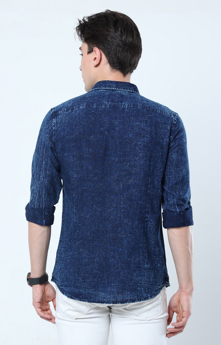 Men's Navy Blue Solid Casual Shirt