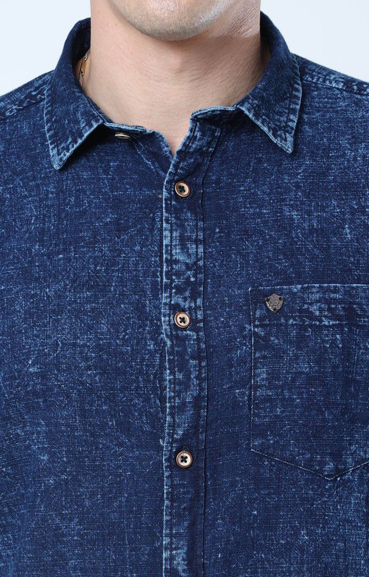 Men's Navy Blue Solid Casual Shirt