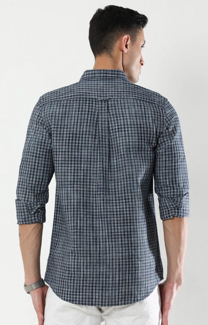 Men's Navy Blue Checked Casual Shirt