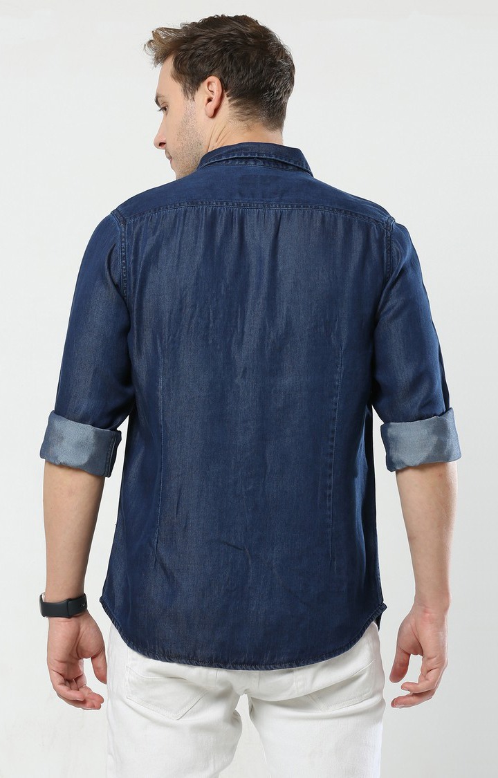 Men's Navy Blue Solid Casual Shirt