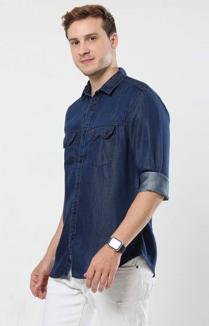 Men's Navy Blue Solid Casual Shirt