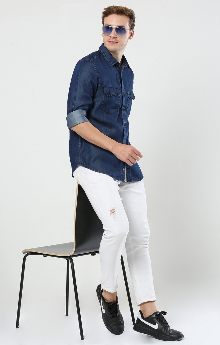 Men's Navy Blue Solid Casual Shirt