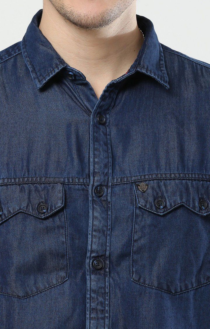 Men's Navy Blue Solid Casual Shirt