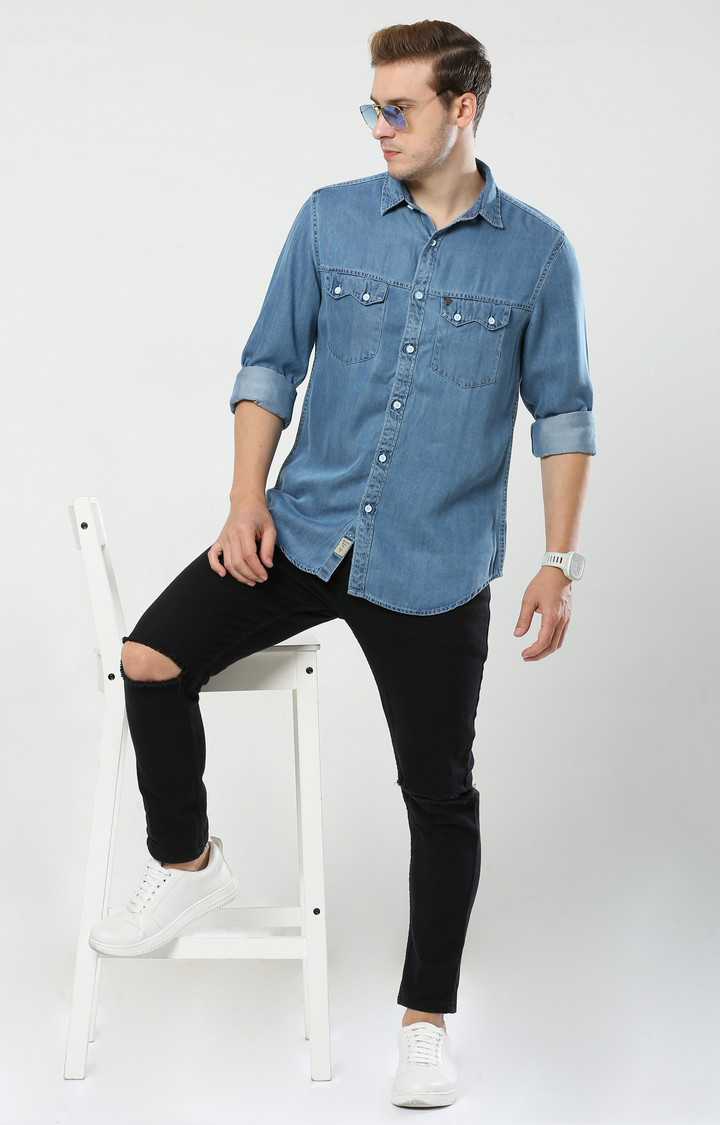 Men's Blue Solid Casual Shirt