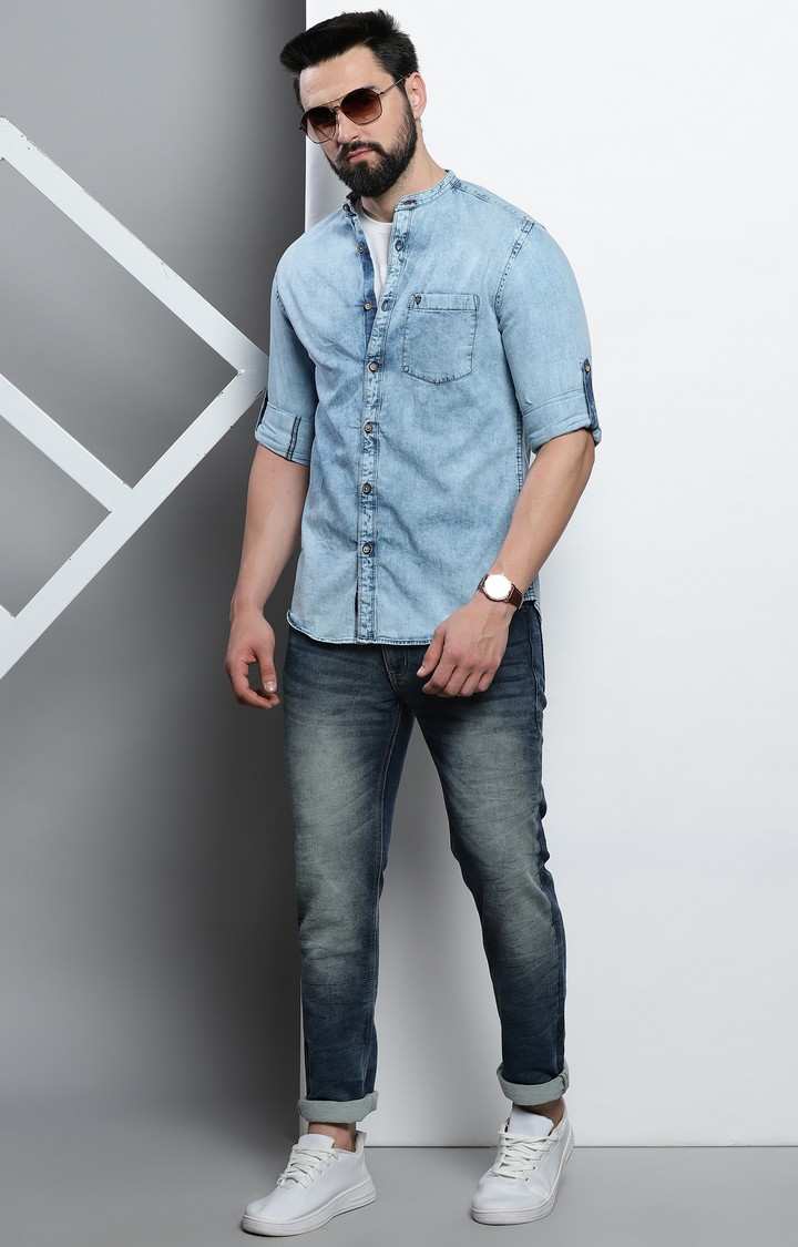 Men's Blue Solid Casual Shirt