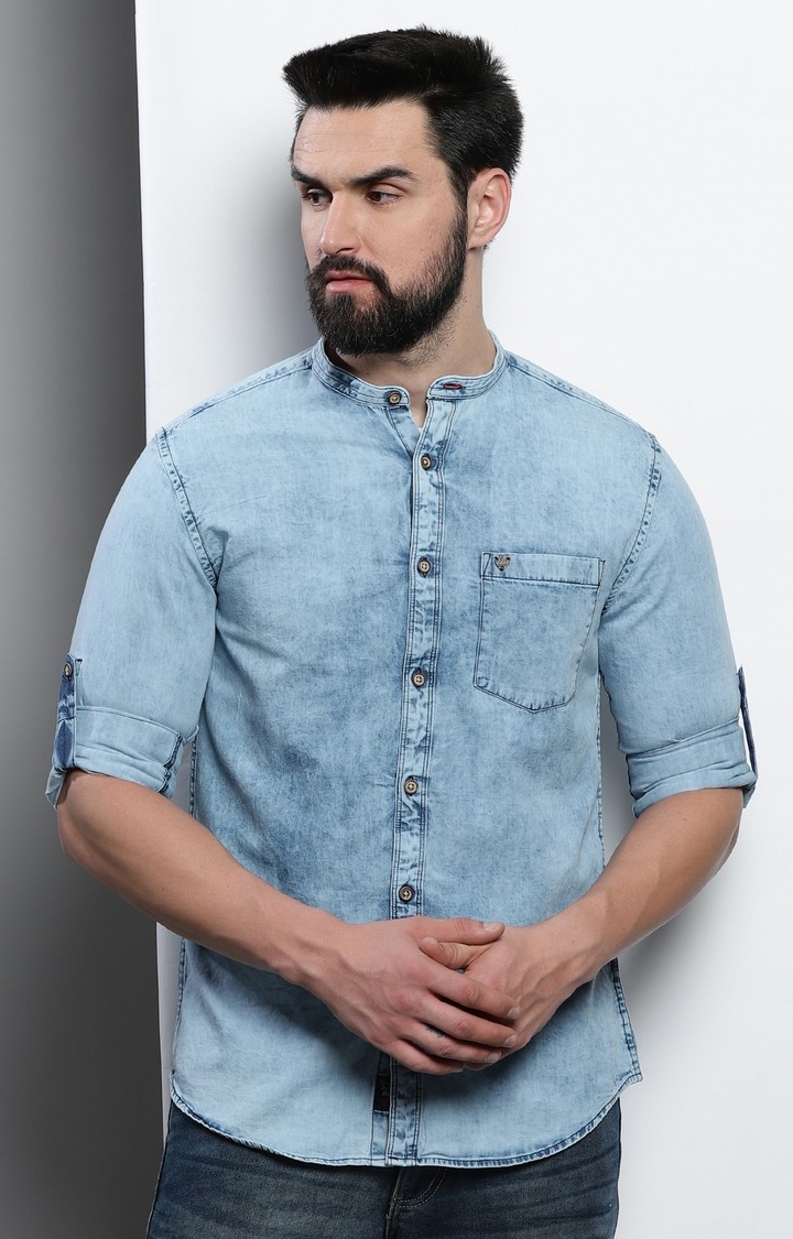 VUDU | Men's Blue Solid Casual Shirt