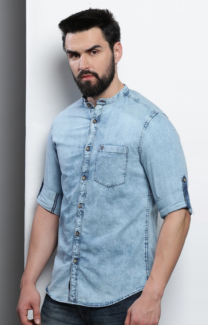 Men's Blue Solid Casual Shirt