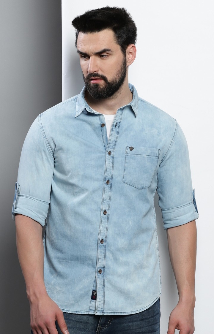 VUDU | Men's Blue Solid Casual Shirt