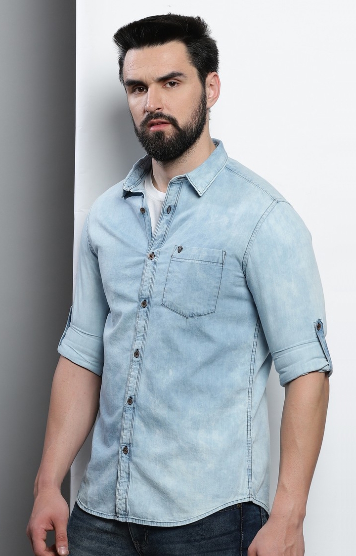 Men's Blue Solid Casual Shirt