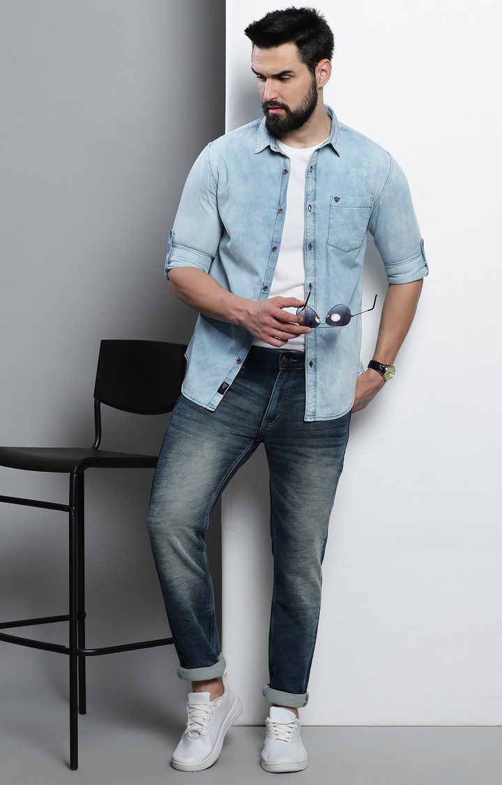 Men's Blue Solid Casual Shirt