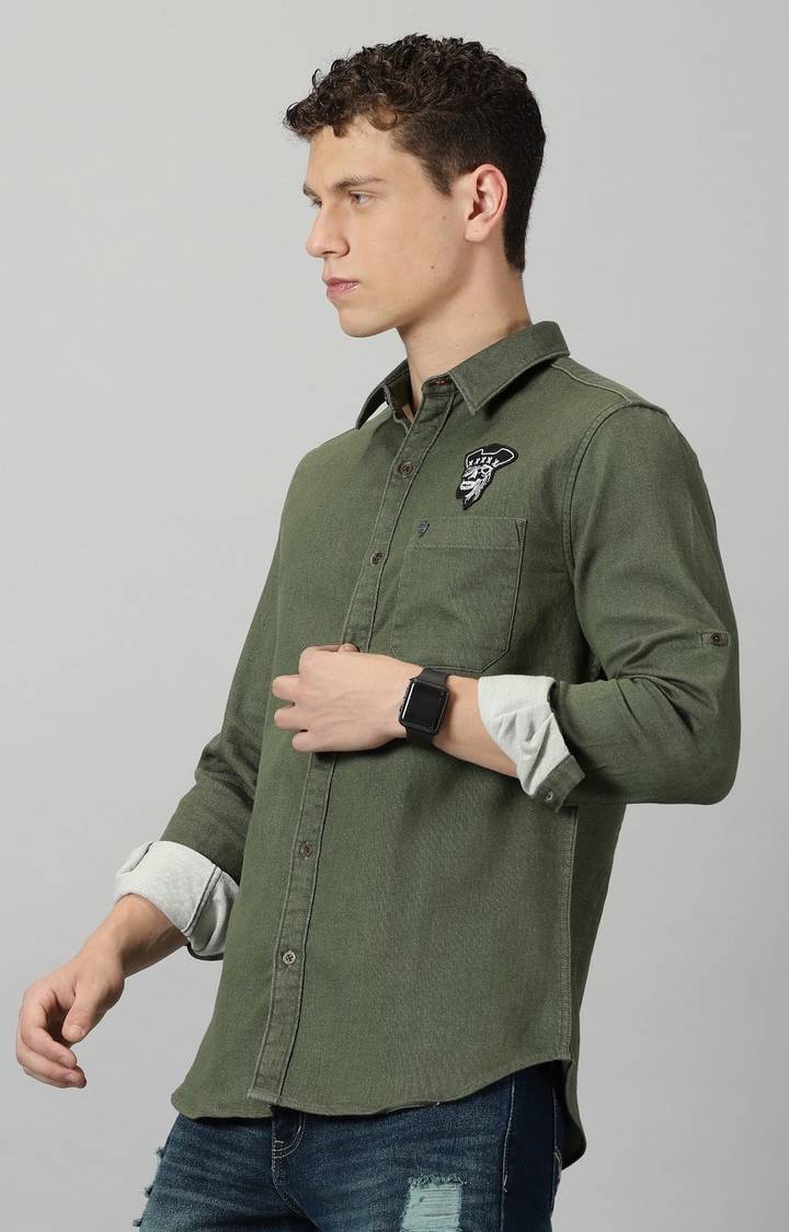 Men's Forest Green Solid Casual Shirt