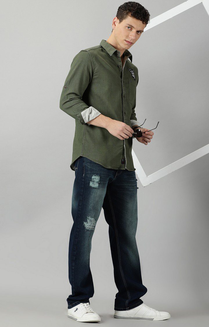 Men's Forest Green Solid Casual Shirt