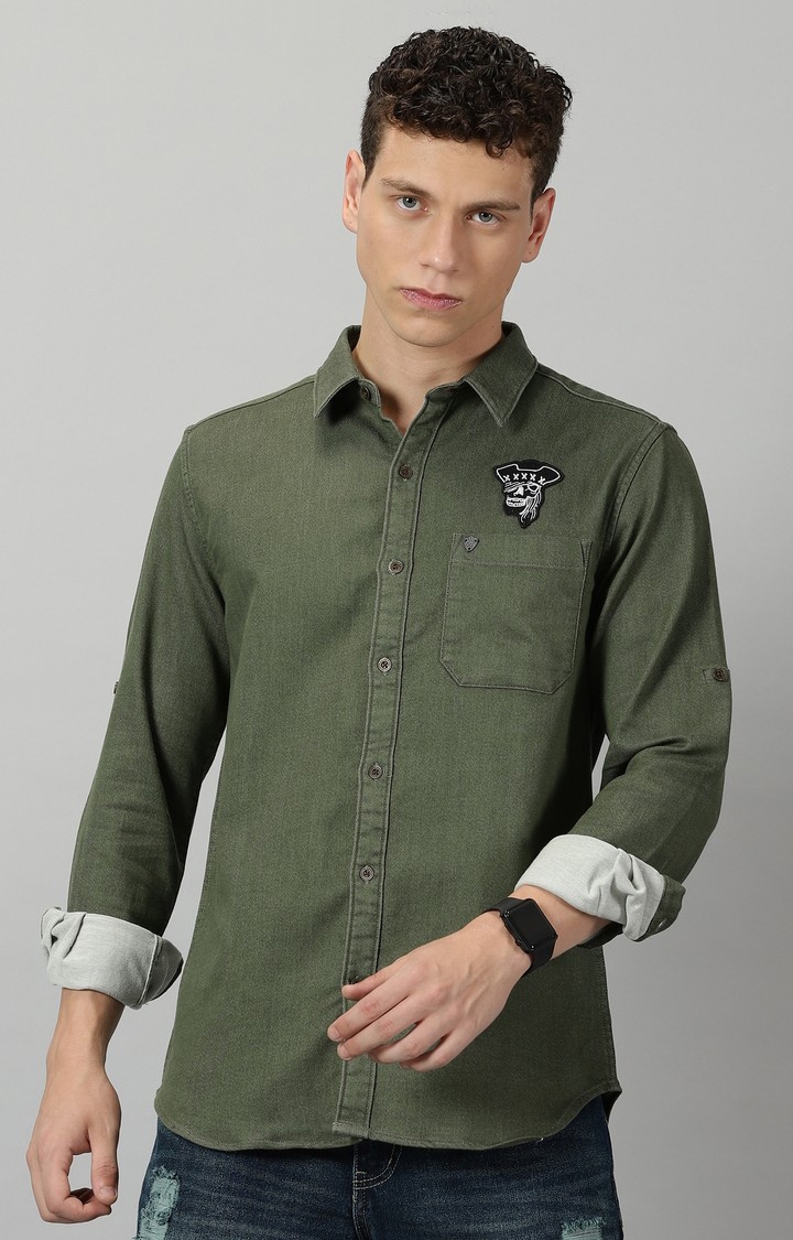 VUDU | Men's Forest Green Solid Casual Shirt