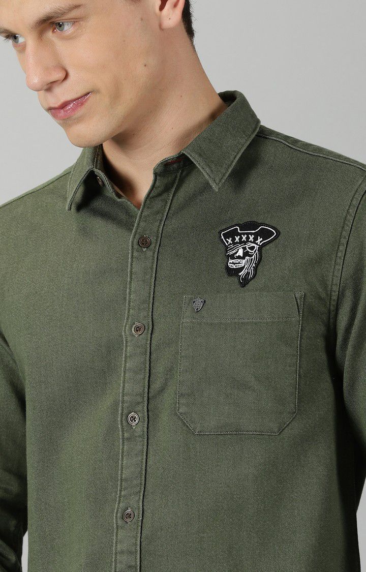 Men's Forest Green Solid Casual Shirt