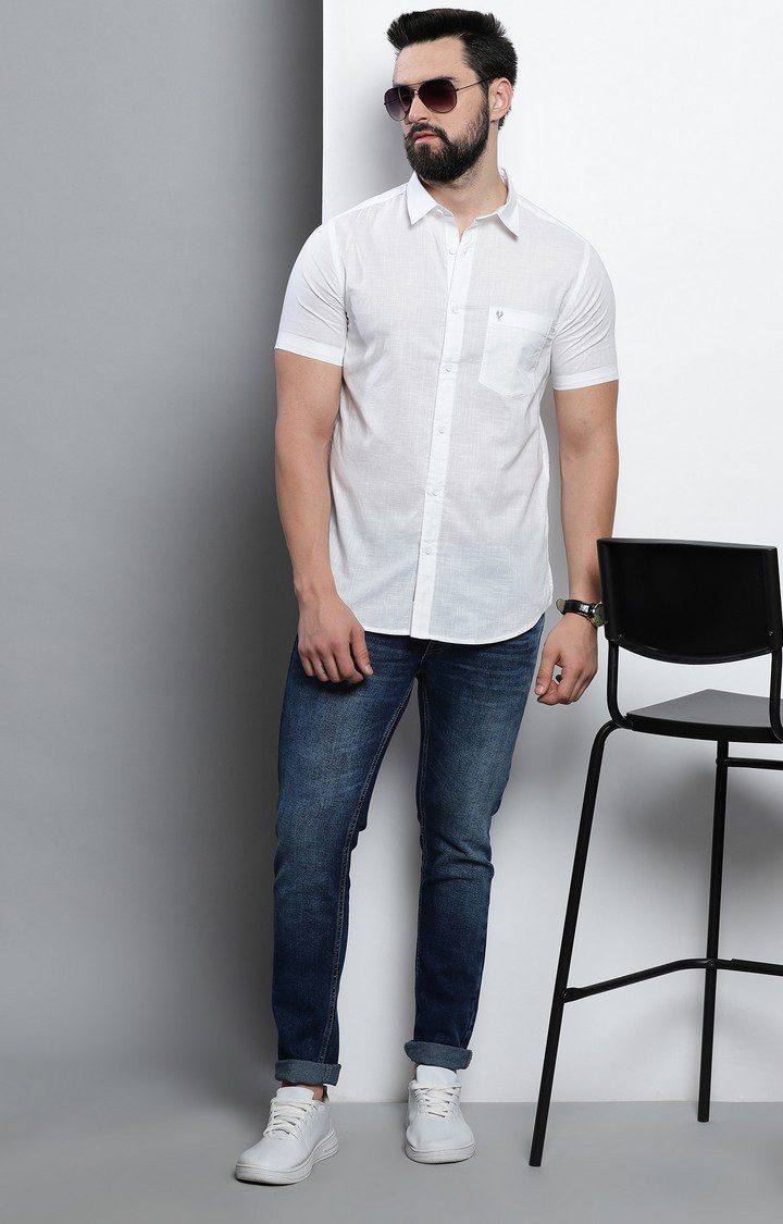 Men's White Solid Casual Shirt