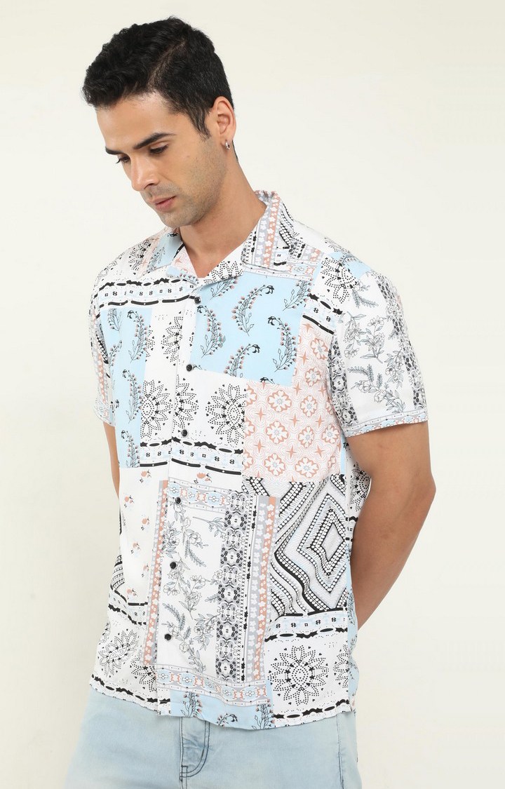 Men's White Printed Casual Shirt
