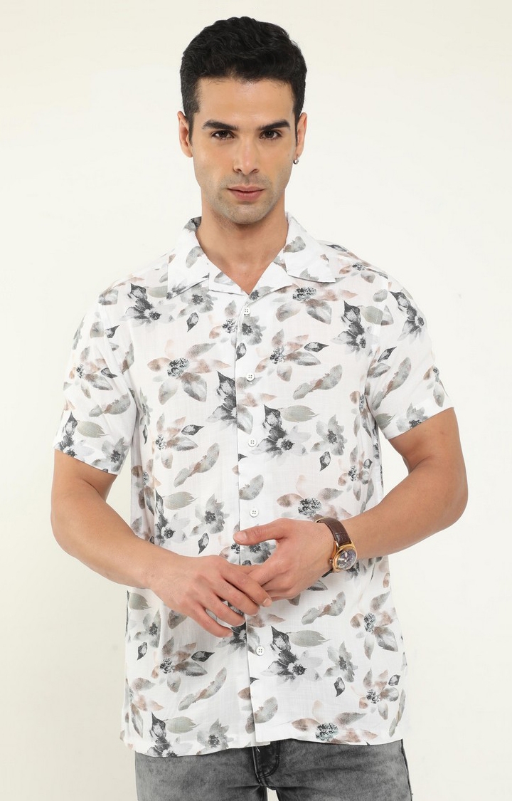 VUDU | Men's White Printed Casual Shirt