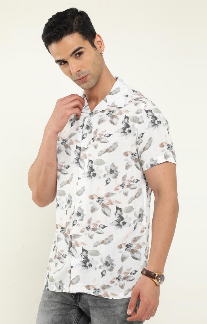 Men's White Printed Casual Shirt