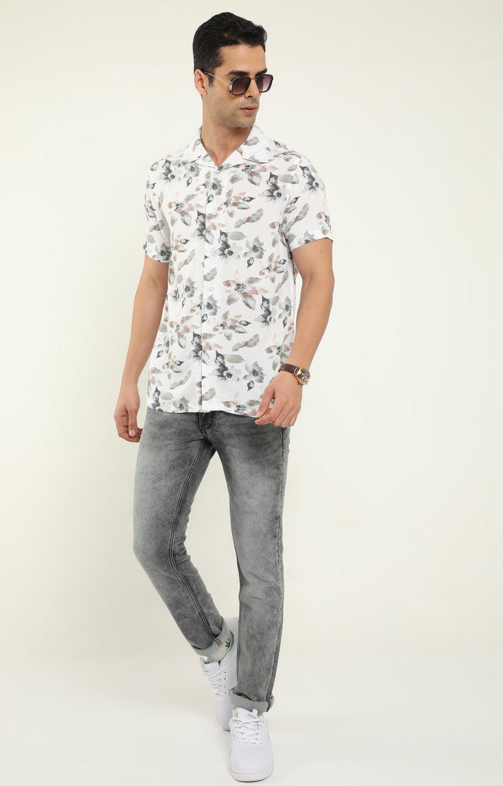 Men's White Printed Casual Shirt