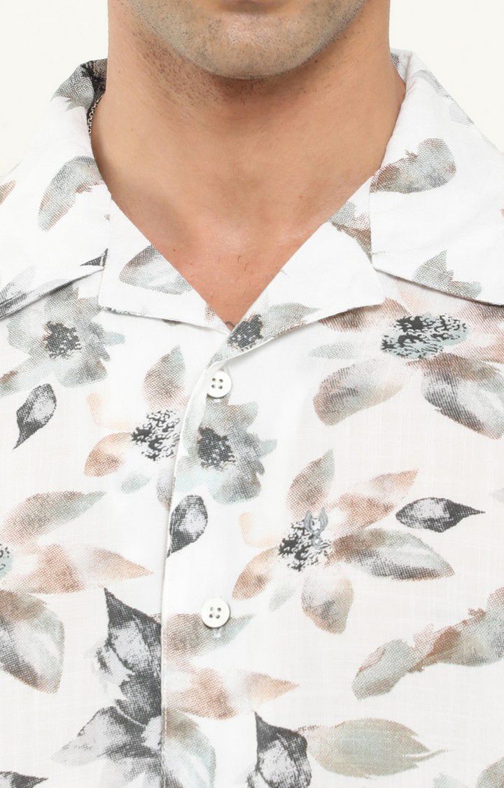 Men's White Printed Casual Shirt