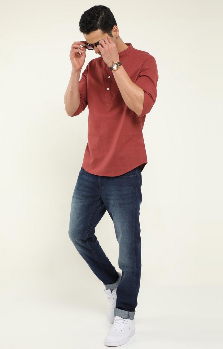 Men's Maroon Solid Casual Shirt