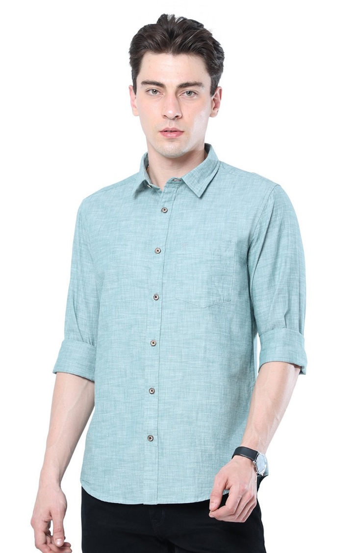 VUDU | Men's Green Solid Casual Shirt