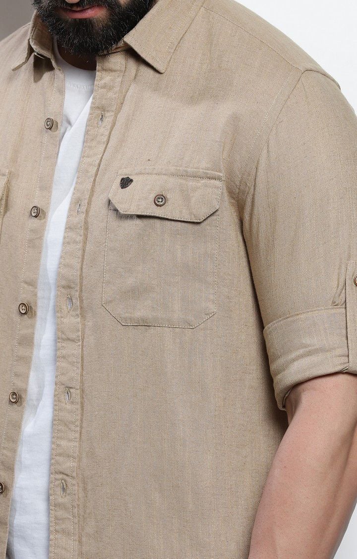 Men's Beige Solid Casual Shirt