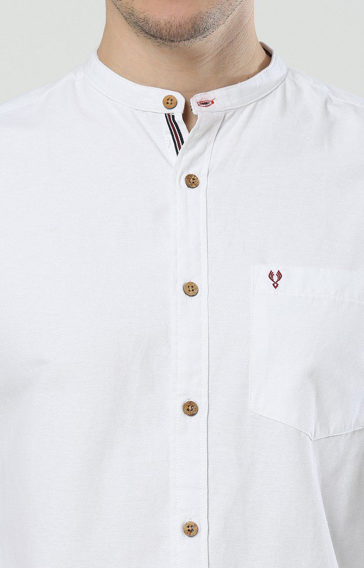 Men's White Solid Casual Shirt