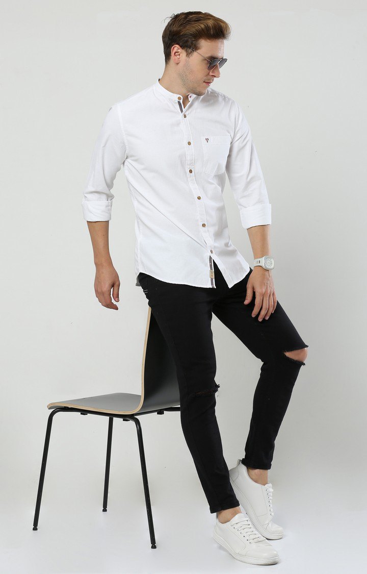 Men's White Solid Casual Shirt