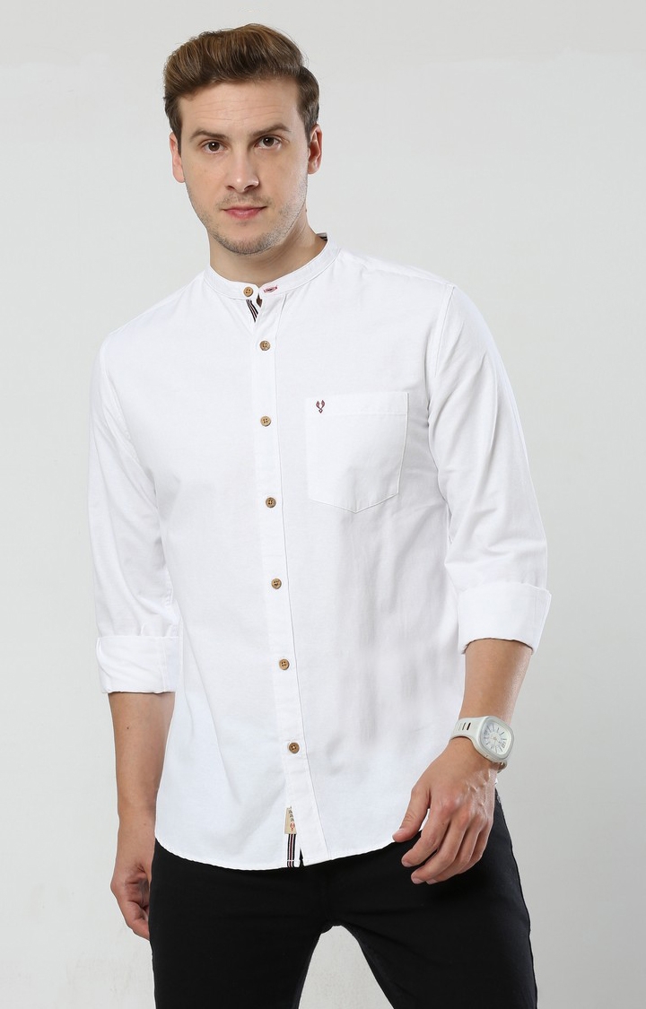Men's White Solid Casual Shirt
