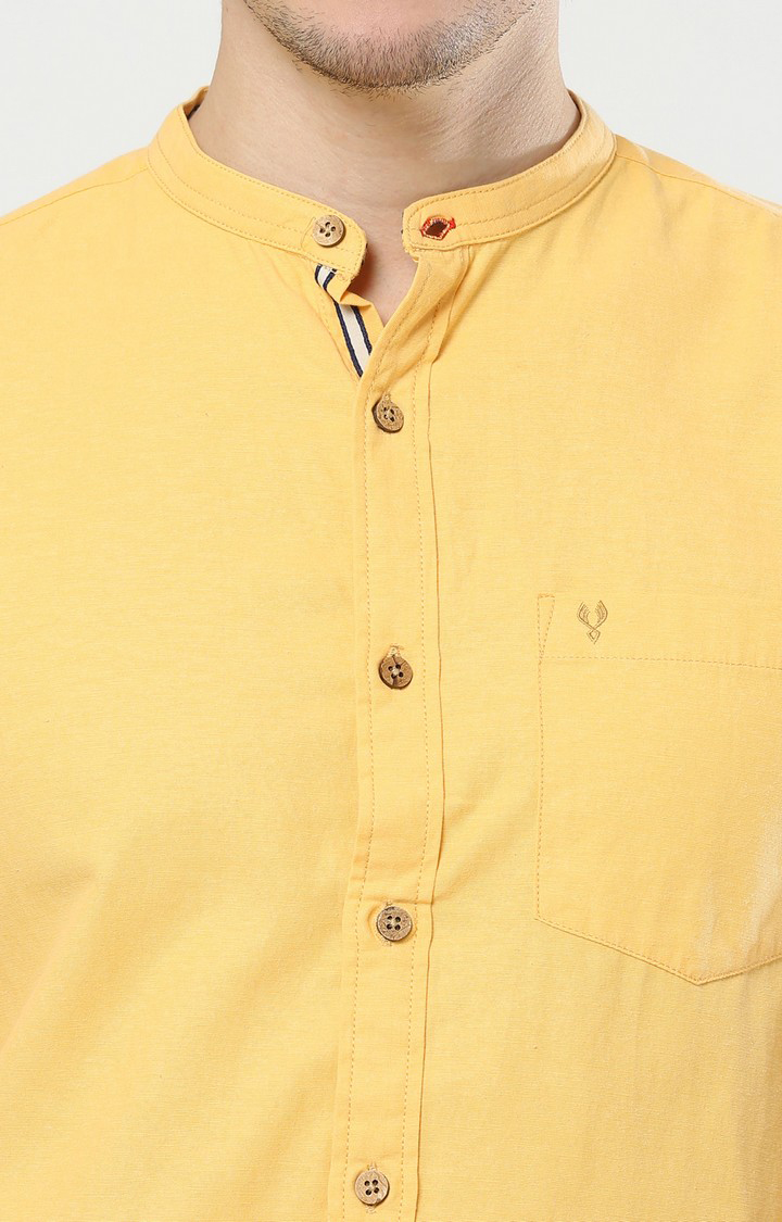 Men's Yellow Solid Casual Shirt