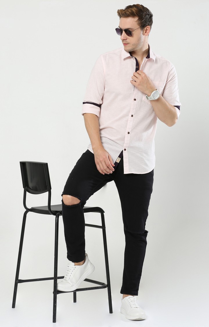Men's Pink Solid Casual Shirt