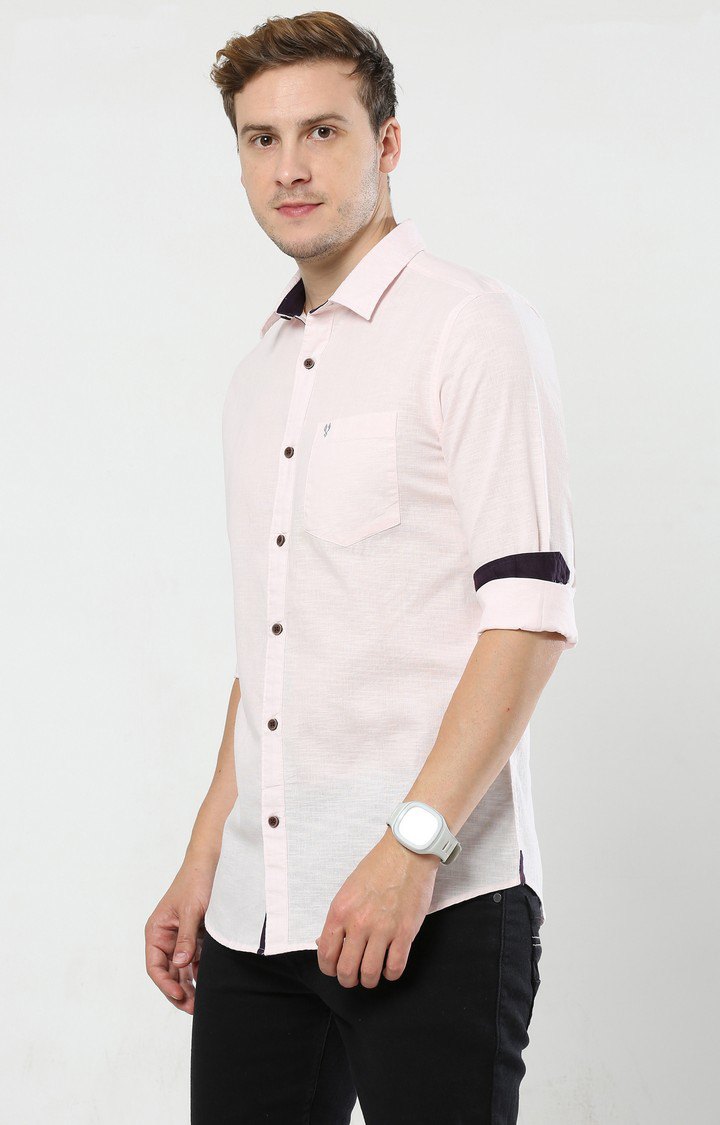 Men's Pink Solid Casual Shirt