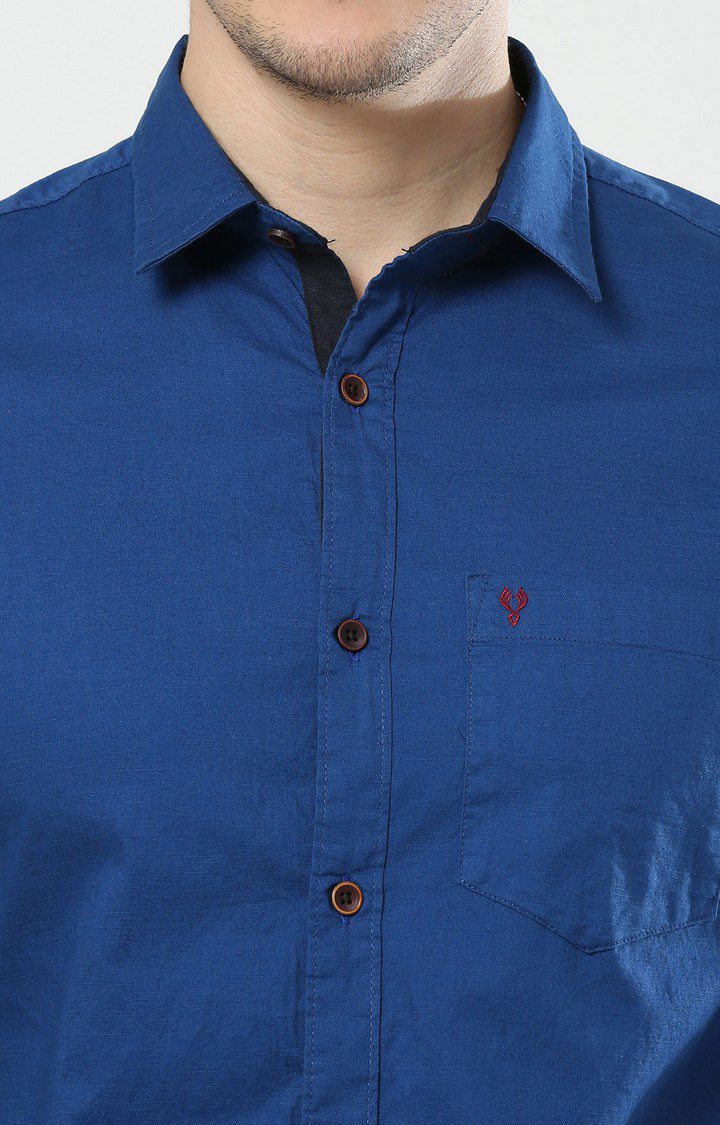 Men's Blue Solid Casual Shirt