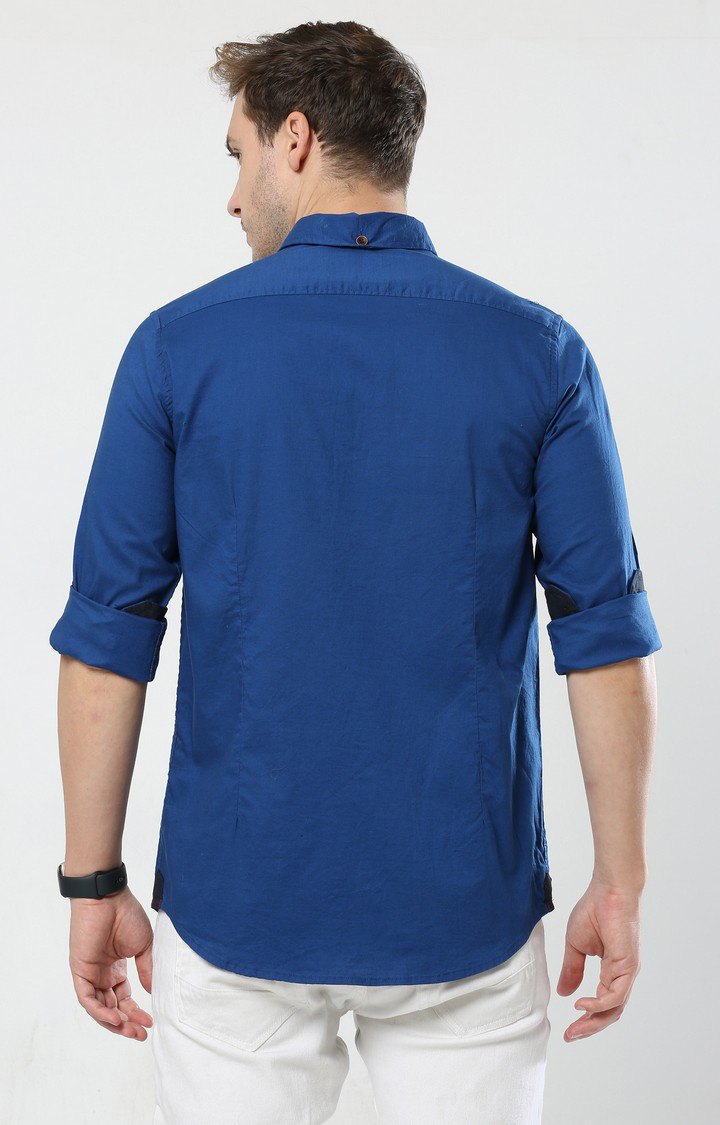 Men's Blue Solid Casual Shirt