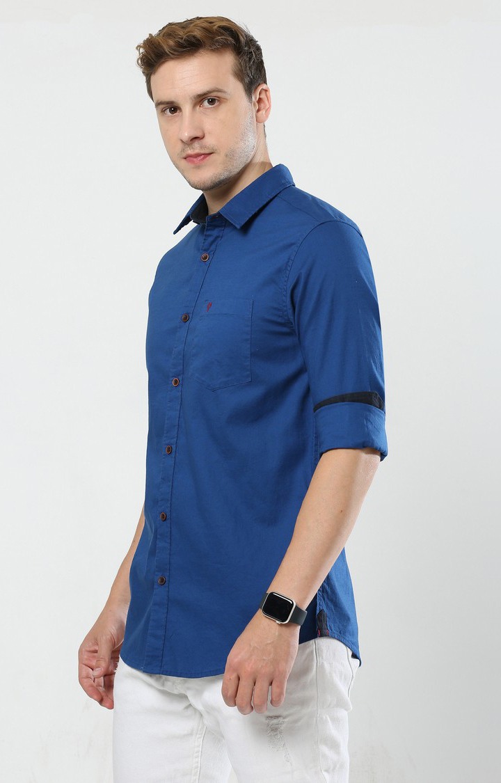 Men's Blue Solid Casual Shirt