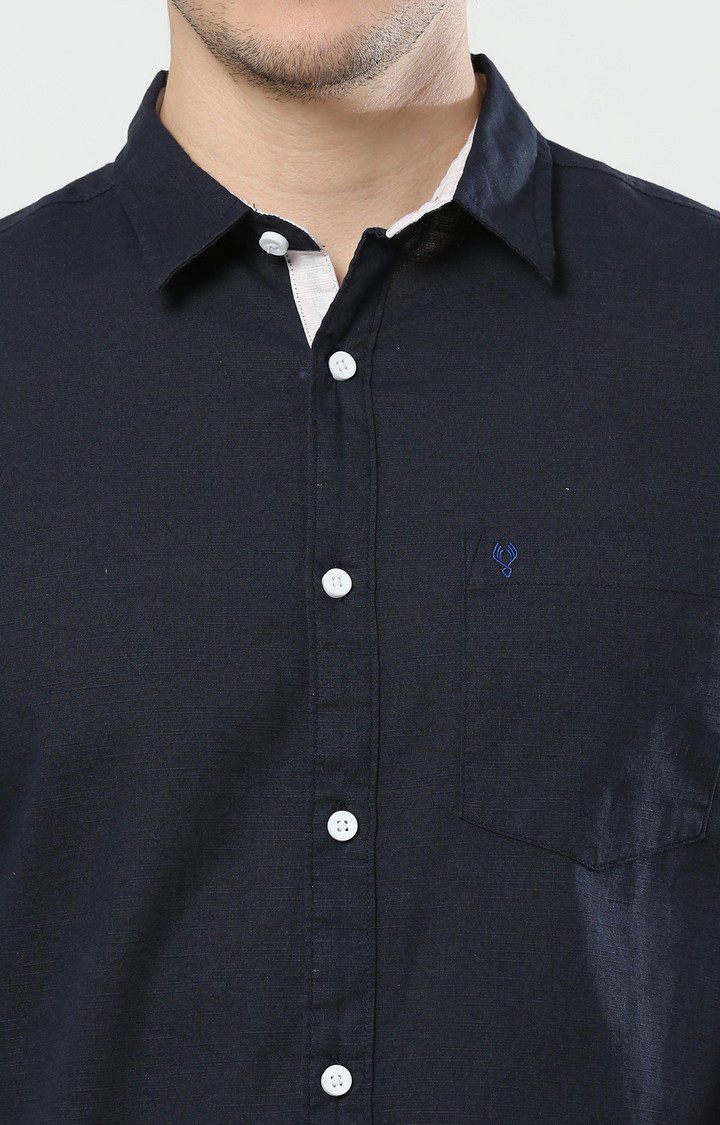 Men's Navy Blue Solid Casual Shirt