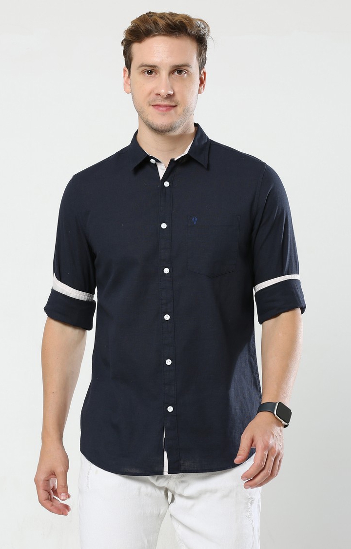VUDU | Men's Navy Blue Solid Casual Shirt